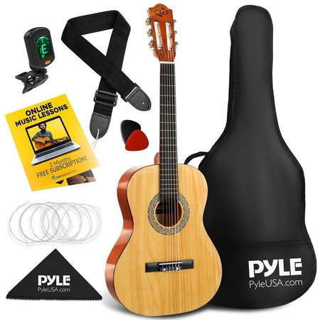 PYLE 36'' -Inch 6-String Classical Guitar - Guitar with Digital Tuner & Accessory Kit, (Nature Color) PGACLS82LFT